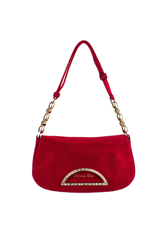 Malice red Satin Rhinestone Shoulder Bag