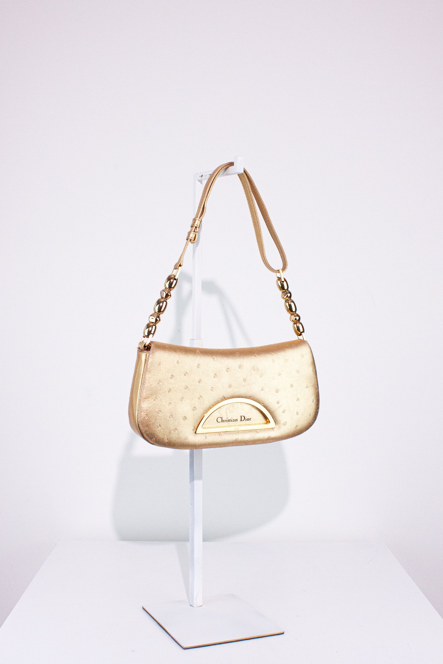 Gold Ostrich Malice Shoulder Bag