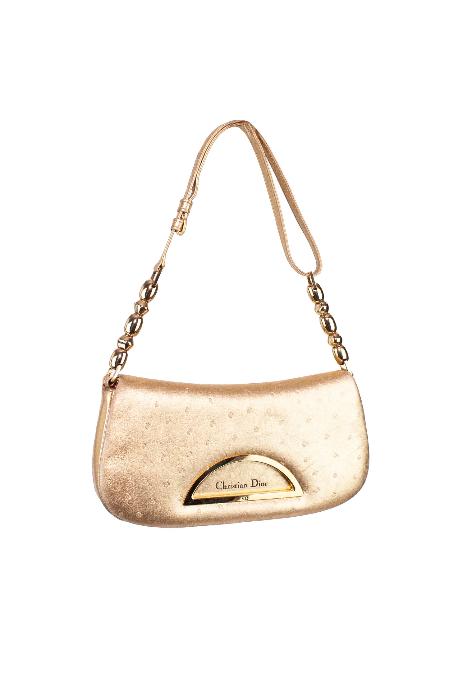 Gold Ostrich Malice Shoulder Bag