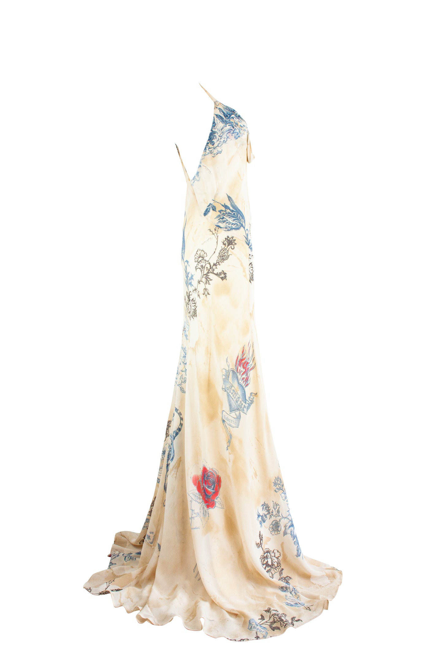 Tattoo Print Silk Evening Dress SS2003