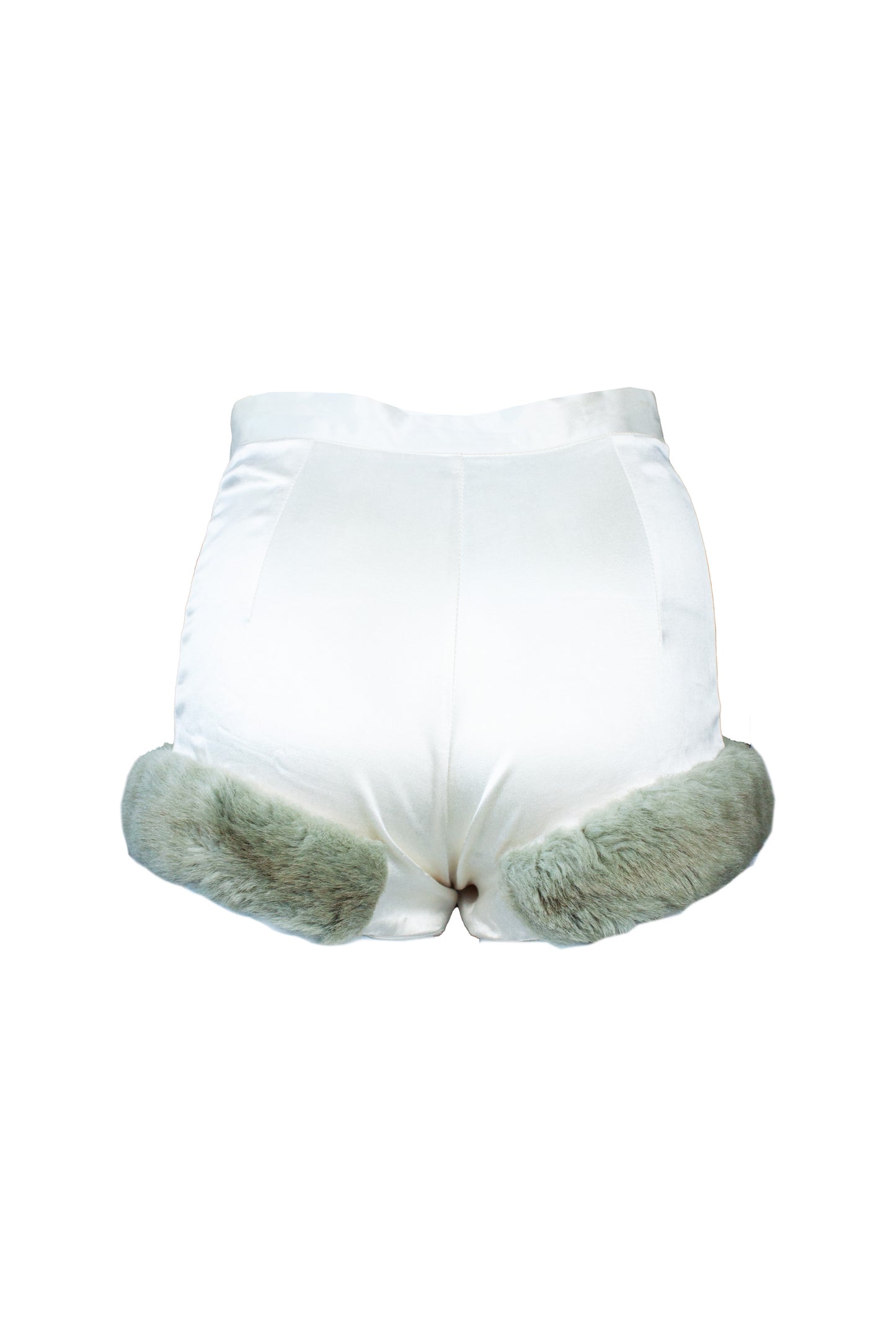 White Satin Mini Shorts Faux Fur  AW1991