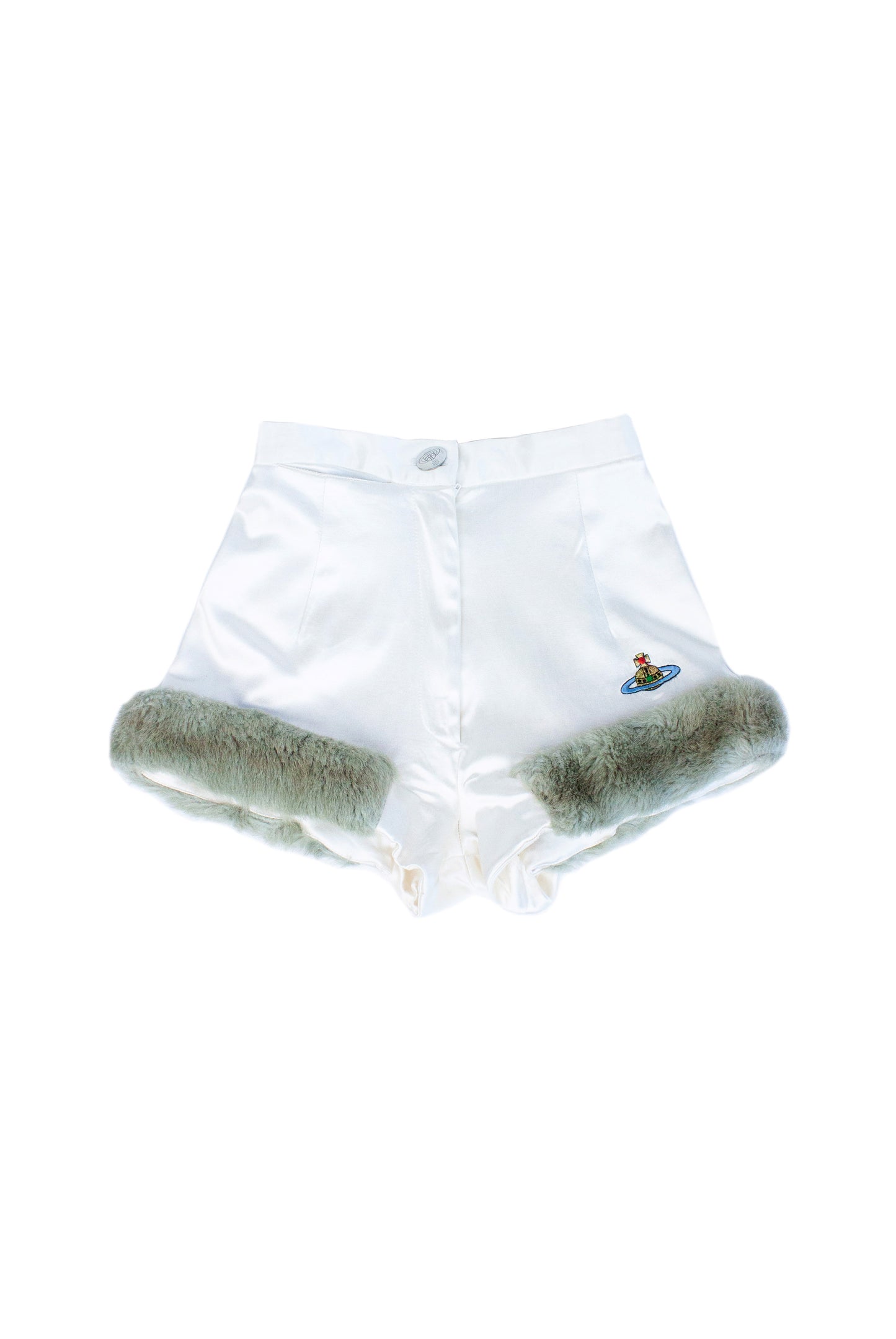 White Satin Mini Shorts Faux Fur  AW1991